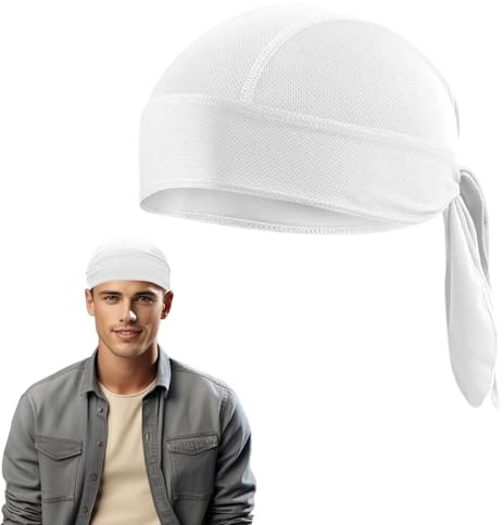 WANTUSHUI Sport Bandana Cap Herren,Reinweiß Bandana Herren mit UV-Schutz,Sport Kopftuch Männer,Durag Men,Absorbiert Schweiß Kopftuch,Atmungsaktiv Radmütze unter Helm Sommer