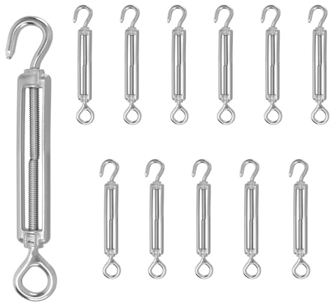SINJEUN 12 Stück Spannschloss M5, 18,5cm Silber Seilspanner Edelstahl, Drahtseil Spanner für Garten und Terrasse