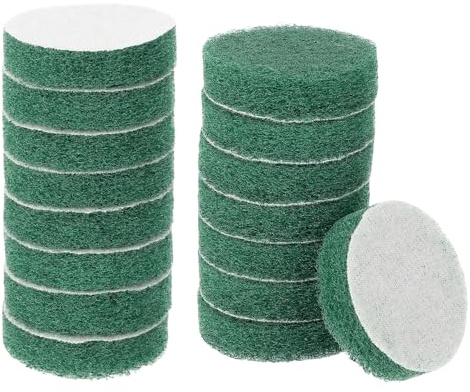sourcing map 16pcs Scrubber Scouring Pads 180 Grits 2 Inch Drill Power Brush Hoop and Loop Surface Conditioning Disc Drill Scuffing Disc Scrub Pads for Home Kitchen Cleaning, Green