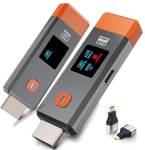 Qisoable Wireless HDMI Transmitter and Receiver 328ft/100m Extender 4K Decode Input 1080P Output Plug&Play Portable 2.4G/5.8G for Video and Audio to Monitor from PC/Projector/TV Box,with LED Display