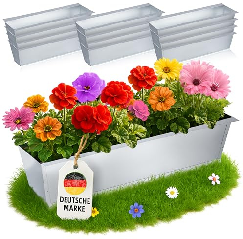 MC-Trend Blomlåda för europeiska pallar – galvaniserad metall – väderbeständig och rostfri – pallbalkong låda med dräneringshål – 38,1 x 13 x 9 cm – 247 g – UV-resistent – stapelbar – olika