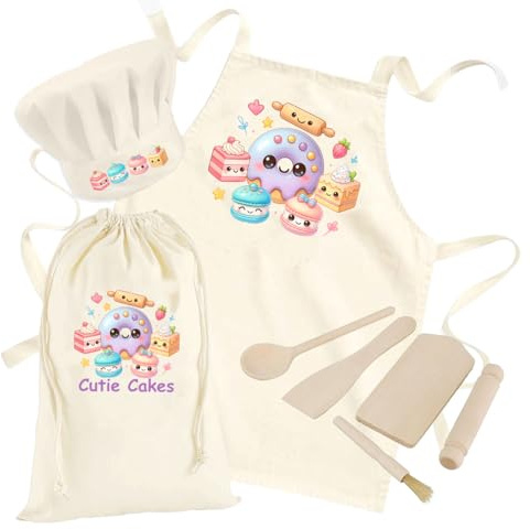 Baking Set Role Play Chef Set For Girls – Kawaii Gift with Cutie Cakes, Kids Cooking Apron, Hat, Utensils, and Bag – Perfect Kids Pretend Kitchen Toy Set