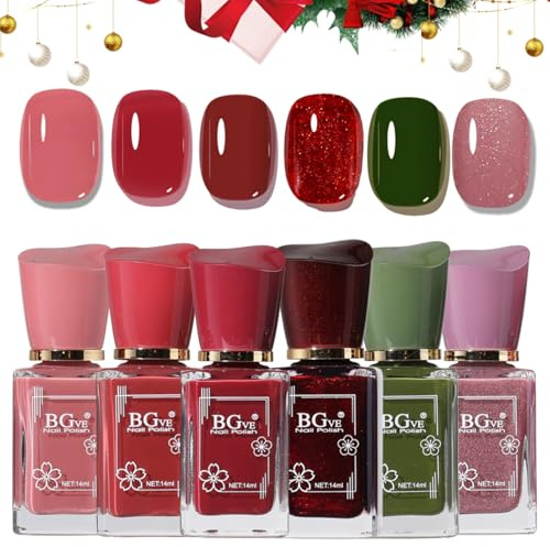 6PCS Nail Polish Set,Air Quick Dry Nail Varnish,Pink Green Red Purple Glitter Nail Varnish,Shimmer Nail Polishes Kit For Women Girls Gift No Need UV(14ML)