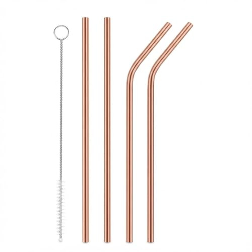 COPPAYA 100% Pure Copper Drinking Straws Set of 4 with Cleaning Brush – Food-Grade Copper Reusable Straws for Water, Cocktails & Smoothies