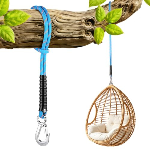Schaukel Befestigung Seil 100cm, Hängematte Befestigung mit Haken Blau | Hängesessel Balkenbefestigung Ø 10 mm, bis 200 kg, für Baum/Balken, Indoor & Outdoor, geeignet für Baumschaukel Nestschaukel