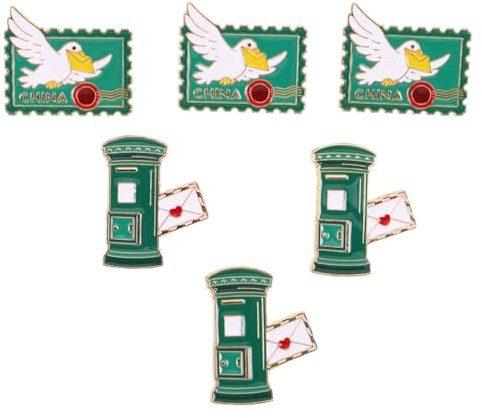 Tofficu 6 Pezzi Spilla Vintage a Tema Postale Viaggiatore e Cassetta Verde in Metallo, Leggera e Facile da Appuntare per Abbigliamento Quotidiano e Raduni a Tema