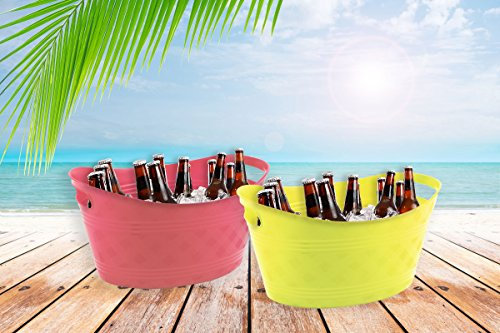 Ice Buckets Pack of 2 Outdoor Party BBQ Summer Party Drinks Home Garden Bello Barware - Pink & Yellow