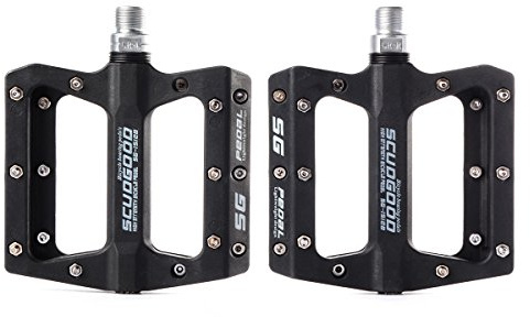 Upanbike Pédales Plates en Fibre de Nylon (Polyamide) à 3 roulements étanches pour VTT, vélo de Route, 14,28 mm,Noir