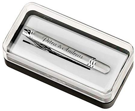 aplusashop ID Krawattenklammer Nadel mit Gravur nach Wunsch Edelstahl, Hochzeit, Business mit Box (Mit Gravur)