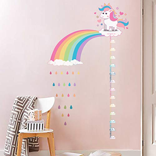 ufengke Wandtattoos Einhorn Regenbogen Messlatten Wandsticker Wandaufkleber Wolken Regentropfen für Kinderzimmer Mädchen Wohnzimmer