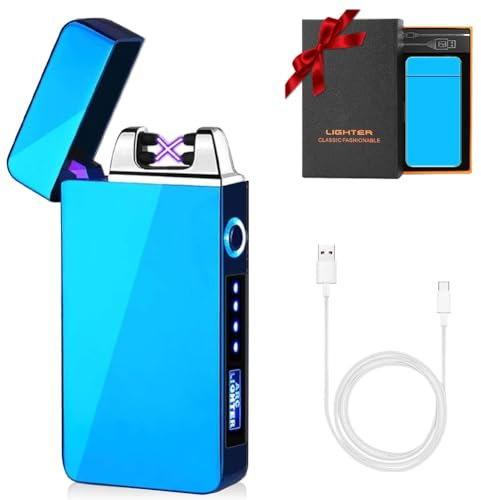 KIPIDA Accendino Elettrico, USB Accendino Elettronico Touchscreen Antivento Senza Fiamma Accendino Doppio Arc Plasma USB Ricaricabile Accendino,Regali di San Valentino,Camino/Campeggio,Regali Uomini