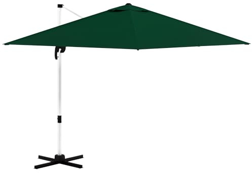 Outsunny 3 x 3(m) Cantilever Roma Parasol, Square Garden Umbrella with Cross Base, Crank Handle, Tilt, 360° Rotation and Aluminium Frame, Green