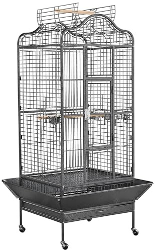 Yaheetech Grande Cage Oiseaux Toit Ouvrable sur roulettes 81x77x160 cm Noir