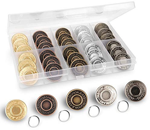 40 Sets (20 mm) permanente Jeansknöpfe, 5 Farben Ersatz-Jeansknöpfe, geeignet für Jeans, Denim-Kleidung, Röcke, Rucksäcke (5 Farben, 2 cm)