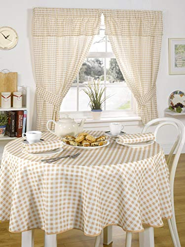 Emma Barclay Molly - Gingham Pencil Pleat Curtains With Pelmet Header in Beige - Width 46 x Drop 48 (116 x 121cm)