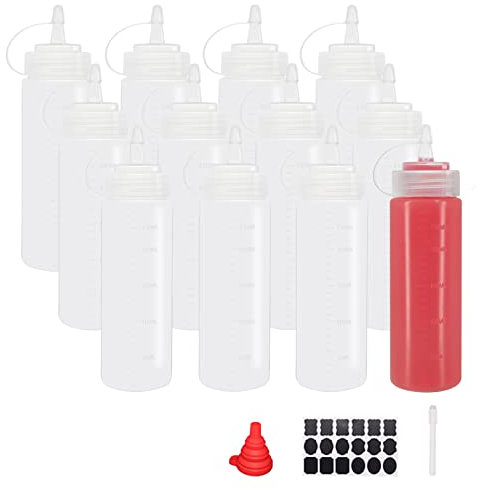 Belinlen 12 Pack 8 oz Plastic Squeeze Squirt Condiment Bottles with Twist On Cap Lids - for Condiments, Oil, Icing, Liquids, Art, Crafts–Set of 8