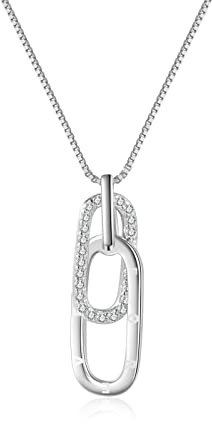 jewelora 925 Halskette Doppelring Einfacher Anhänger Dame Halskette Geschenk zum Muttertag Valentinstag Weihnachtsvorschlag Jahrestag