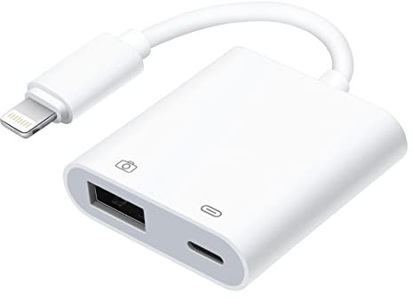 [Apple MFi Certified] Lightning to USB Camera OTG Adapter With Charging Port for iPhone/iPad, Card Reader, Flash Drive, Keyboard, Mouse - Plug and Play