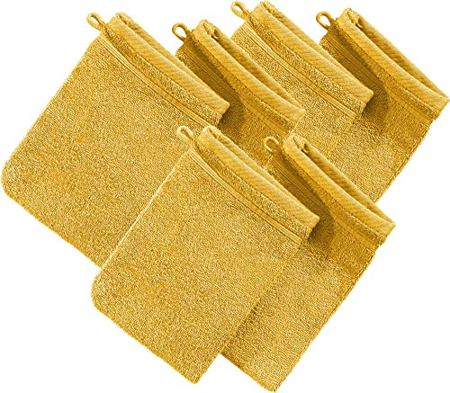 Erwin Müller Waschhandschuh Heidelberg 6er- Pack, 100% Baumwolle gelb Größe 15x21 cm - weiche Qualität, saugstark und strapazierfähig - praktisch durch Schlaufe