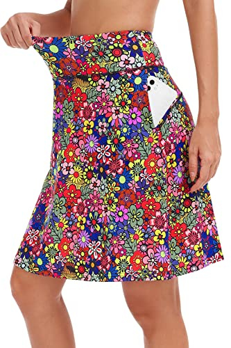 KORALHY Plus Size Skort Skirts, Womens Golf Skirt 20 Knee Length Athletic Skorts Skirts High Waisted Skort Fall Summer Color Flower 2XL