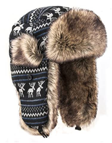 DEPAJA Russische Mütze Warme Gestrickte Uschanka-Bombermütze Für Frauen Und Männer Im Freien, Russischer Hut, Schneeblume, Trappermütze, Ohrenklappe, Mütze, Schwarz, 56-60 cm