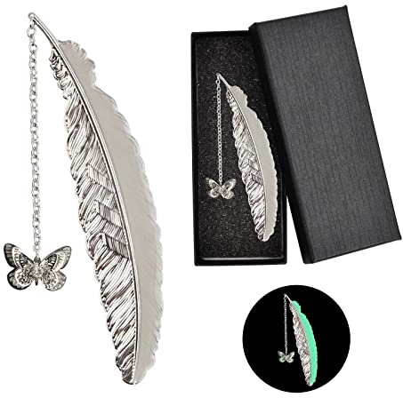 Focenat Metallfeder Lesezeichen, Bookmark mit Leuchtender Anhänger, Lesezeichen Geschenk für Geburtstags Weihnachten Xmas Muttertag für Frauen Mama Damen ihre Mädchen Oma Lehrer Schwester Frau