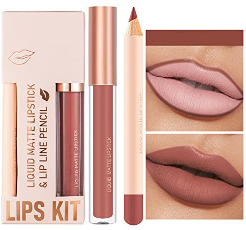 Lucoss Labial Permanente,Lápiz Delineador de Labios con Pintalabios,Perfilados de Labios Labiales Mate Larga Duracion Set (A8)