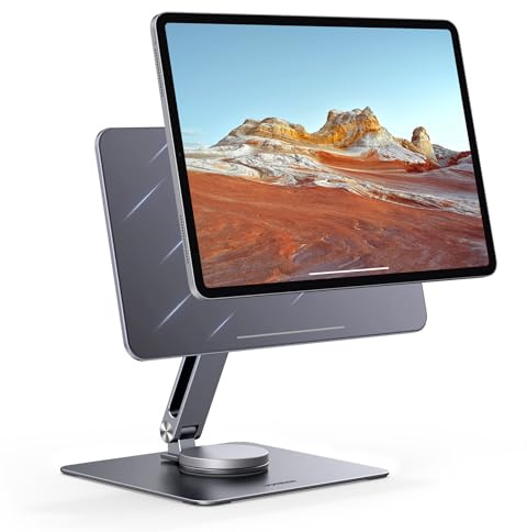 UGREEN Magnetischer Tablet Ständer 360° Drehbar MagSafe Tablet Ständer Faltbarer iPad Ständer, kompatibel mit iPad Pro 12,9 3/4/5/6. Gen, Silber/Grau, 15711