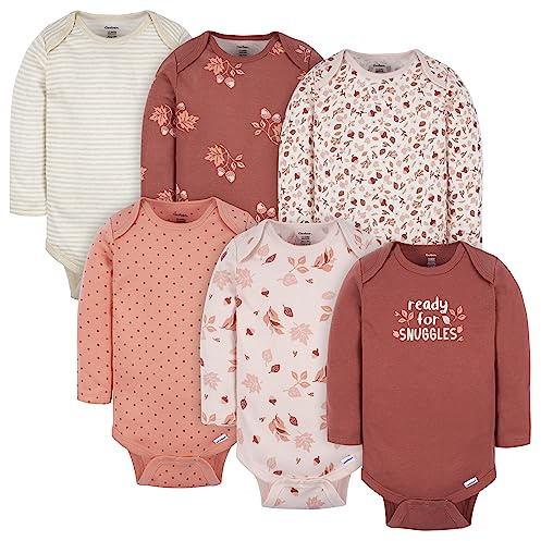 Gerber Baby Girls - Confezione da 6 tutine a maniche lunghe, foglie, neonato