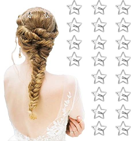 Kunoli Star Hair Clip Y2K Accessories Silver Clips 20pcs, Snap Women Metal for Girls, Cute Girl Hairpins Barrettes Women, Girls
