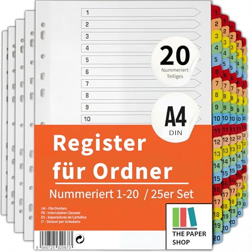 Ordner-Register A4 Farbig 20-teiliges | Trennblätter für ordner A4 nummeriert 1–20 | Trennblätter für ordner A4 (1-20) | Einfach Perfekt Zum Organisieren (25)