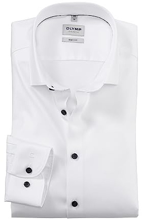 OLYMP Affärsskjorta för män, långärmad nivå fem, twill, bodyfit, modern Kent, Vit 00, 41