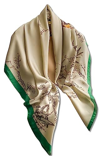 LumiSyne Grand Foulard Carré En Soie Pour Femme - Imprimé Arbre Fleurs Motif Animal Style Rétro - Châle De Protection Solaire En Satin - Écharpe Fichu Décoratif Bandanas Pour Cheveux