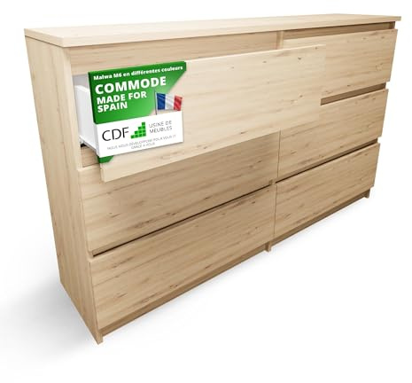 CDF Kommode Artisan mit 6 Schubladen 30 cm Tief Komodenschrank Komode | für Wohnzimmer Schlafzimmer Schubladenschrank Malm Kommode viel Stauraum Geeignet Organizer Kleidung 120cm Breite Modern Look