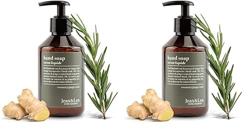 Jean & Len Jabón de Manos con aroma de Romero y Jengibre, limpia y cuida, ideal para el uso diario, jabón liquido en botella rellenable, sin parabenos, siliconas ni microplásticos, 250 ml