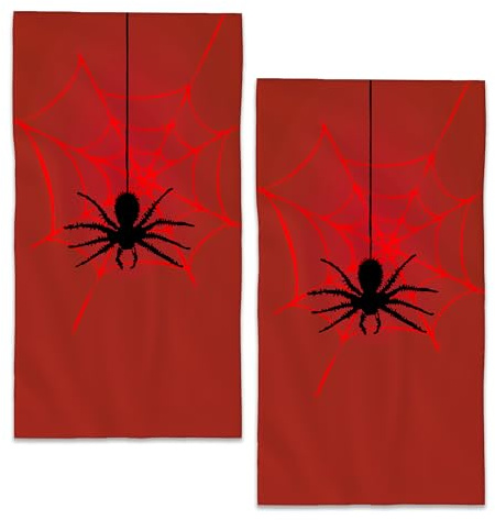 BIGXIUKA Red Spider Web Hand Towels Black Spider Halloween Bath Towel Set of 2 Soft Kitchen Dish Towels Decorative Bathroom Face Towels for Guest Gym Yoga 28 x 14 Inch