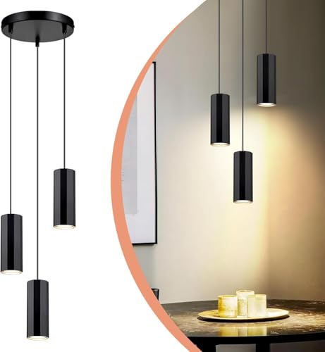Glitzerlife Taklampa i svart vintagestil Runda- hängande lampa LED 3 ljusiga industribur pendellampa Unik Polygonal justerbar höjd max.25W för kök matsal bar sovrum kaffe loft (utan glödlampor)