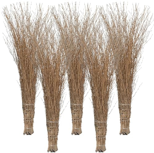 Agrarflora Bambusbesen Spar Set - Stallbesen aus Bambusreisig - Reisigbesen mit Kunststoff-Stielaufnahme - Strauchbesen, Hexenbesen, Reiserbesen - Kehrbesen für Haus & Garten - 5 Stück