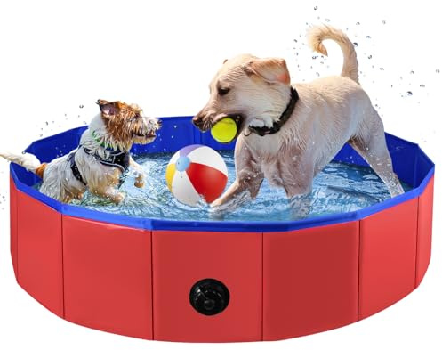 Fulhdedi Dog Pool, Foldable Dog Pool, Portable Dog Pet Pool, Bathing Tub Dog Pool, Doggie Wading Pool for Puppy Small Medium Large Dogs Cats (48 x 12 Inch，Red)