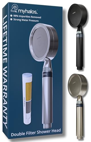 MyHalos® Shower Filter for Hard Water UK - High Pressure Filter Shower Head Set (no Hose) to Reduce Chlorine, Water Softener - Easy to Install Power Filtered Showerhead (Chrome)