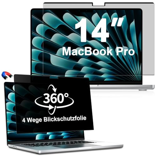 ZOEGAA 360° Magnetischer Blickschutzfolie für MacBook Pro 14 Zoll (2025-2021, M5 M4 M3 M2 M1), Anti-Blaulicht 14.2 Privacy Screen, Anbnehmbar 4-Wege Sichtschutzfolie Mac Sichtschutz