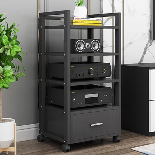 1 m hohes mobiles Audio-Rack-Regal, Verstärkerhalterschrank zur Aufbewahrung von Mediengeräten im Aufnahmeraum/Heimkino, Entertainment-Ständer mit mehreren Regalen – Schwarz-Weiß (B, 4 Ebene