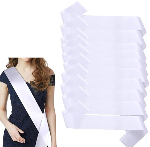 HSTWODE 10 Stück Schärpe Leere Schärpe Schärpe Bedrucken DIY Plain Satin Sash Individuelle Schärpe Blank Satin Schärpen Deko Schärpe Bride Für Hochzeit Party (Weiß)
