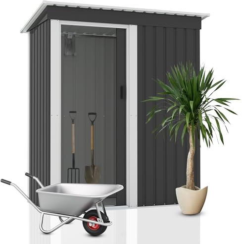 2mGoods S Geräteschuppen, Gartenhaus aus Metall, ca. T86 B162 H186 cm, 1,48 m³ Stauraum, extra Kantenschutz, stabile Schiebetüre, Gartenhütte, Gerätehaus,Gartenlagerung