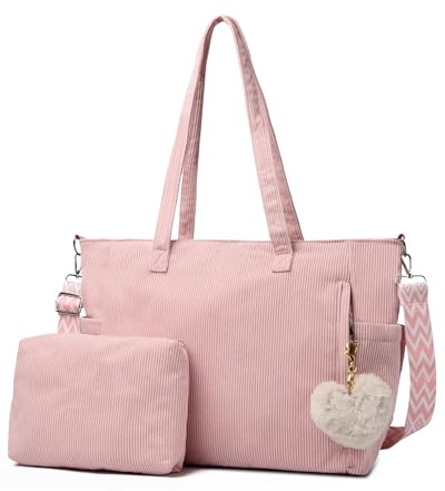 Makukke Cord Tote Bag Shopper Tasche Damen Umhängetasche Groß Handtasche Schultertaschen für Arbeit Büro Reisen Einkaufen Schule