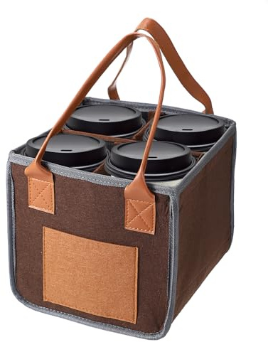 IGNPION Felt Reusable Drink Carrier Bag, Adjustable Divider 4 Cup Coffee Cup Carrier Holder , Portable Picnic Beverage Tote Bags for Wine, Water Bottle ,Beer, Can