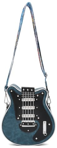 Piceioep Elegante borsa per chitarra con tracolla a forma di pelle PU, borsa a tracolla casual con tracolla regolabile per amanti della musica e viaggiatori, Blu