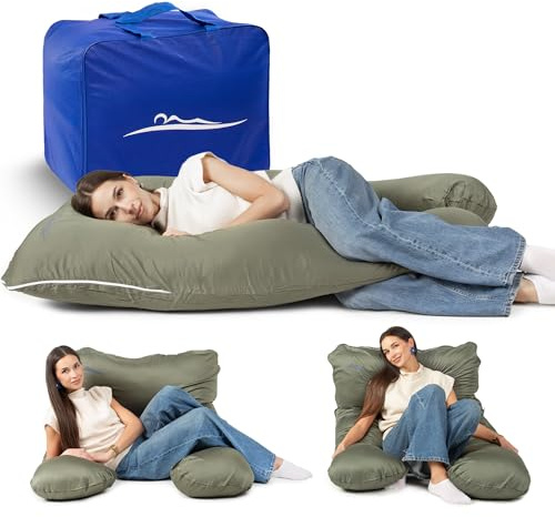 MKS sidosovkudde med överdrag | Komfortkudde (100 x 150 cm) | Sovkudde | sidosovkudde och form | Ergonomisk premium, kylande gosig kudde (bomull (standard)/kaki)