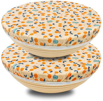 OHIYO Reusable Beeswax Bowl Covers (2 Large), Elastic Cotton Cloth Sourdough Bread Cover, 12 inch Reusable Bowl Caps for Bread Proofing Baskets and Large Mixing Containers
