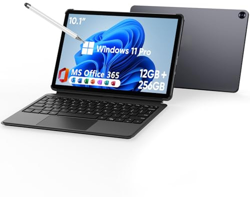 Upbud Tablette 10,1 12Go RAM, 256Go SSD, Win 11 Pro Processeur Inte M3-8100Y (jusqu'à 3,40 GHz) |Écran Tactile avec Stylet et Clavier | WiFi 5,BT5,HDMI (Tablette 10,1 avec Clavier et Stylet)